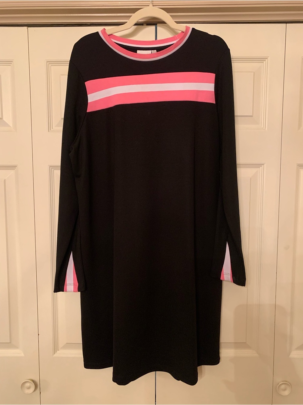 Junarose Black Shift Dress with Pink Stripe Accents